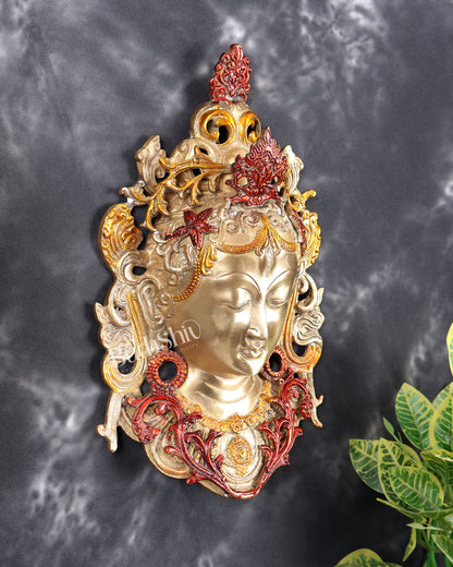 Pure Brass Tara Devi face Wall Hanging Triple colour 10.5 inch