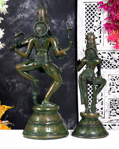 Brass Shiva and Parvati Dancing statues – 22 inch green patina