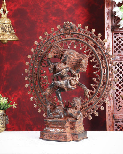 Vintage Brass Superfine Nataraja Statue with Beautiful Dreadlocks - 17" Divine Sculpture red sand patina