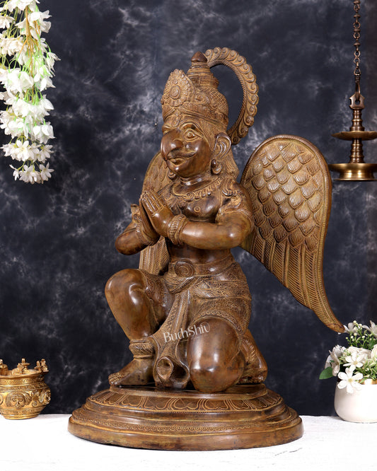 Brass Large Seated Garuda Statue — Bronze Tone 29 inch