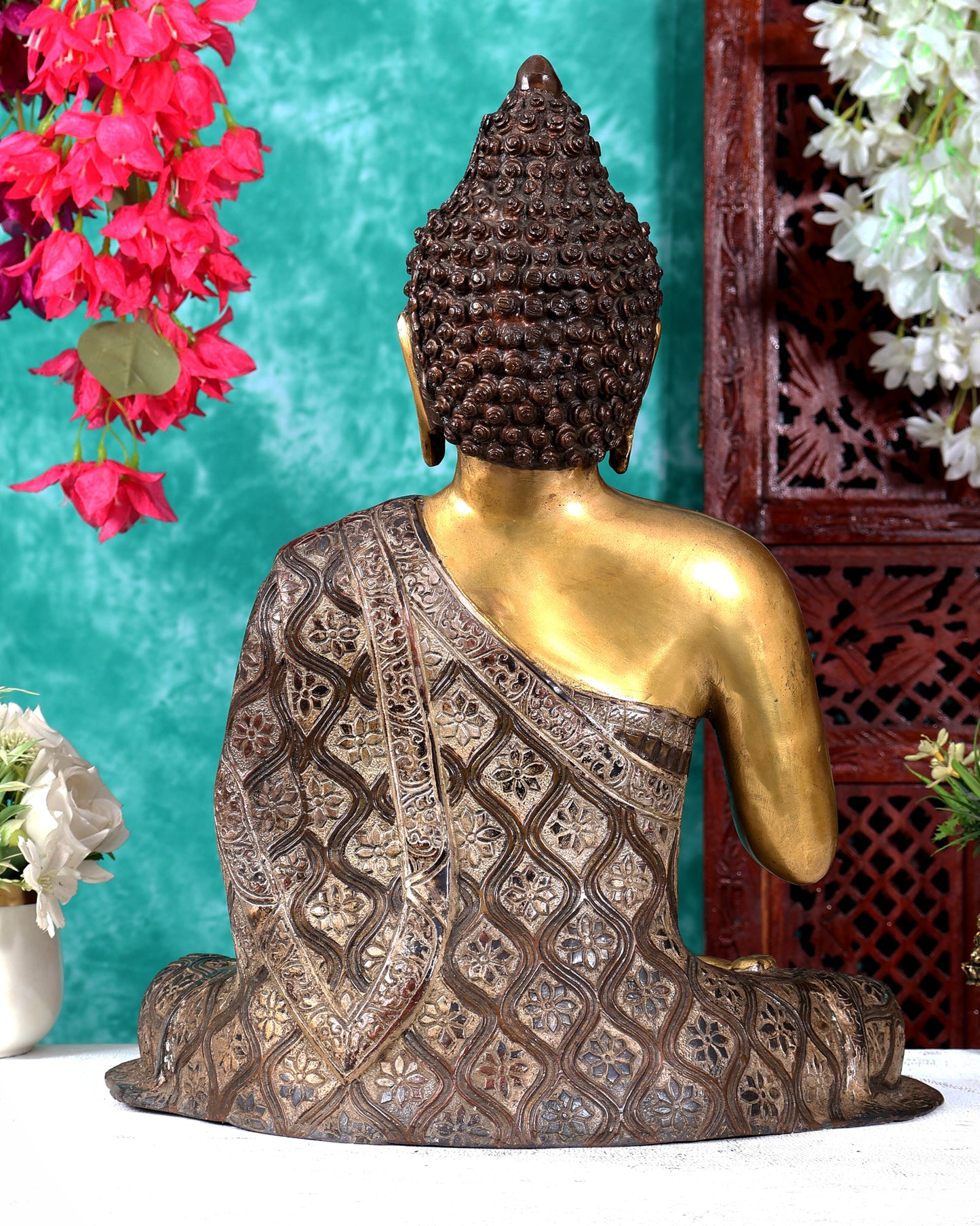 Buddha Brass Idol 17 inch blessing dual tone copper silver tone