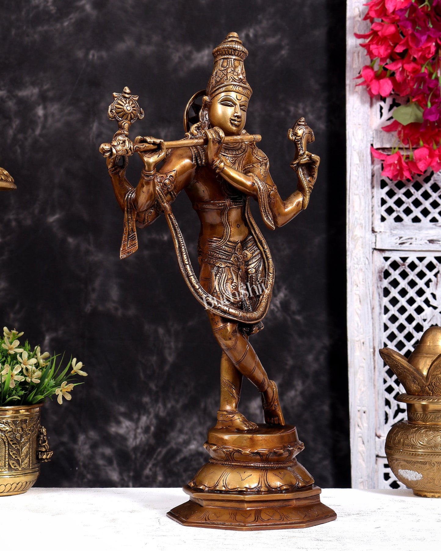 Vintage Brass Vishnu Krishna Idol – Divine Antique Style Statue (18 Inches)