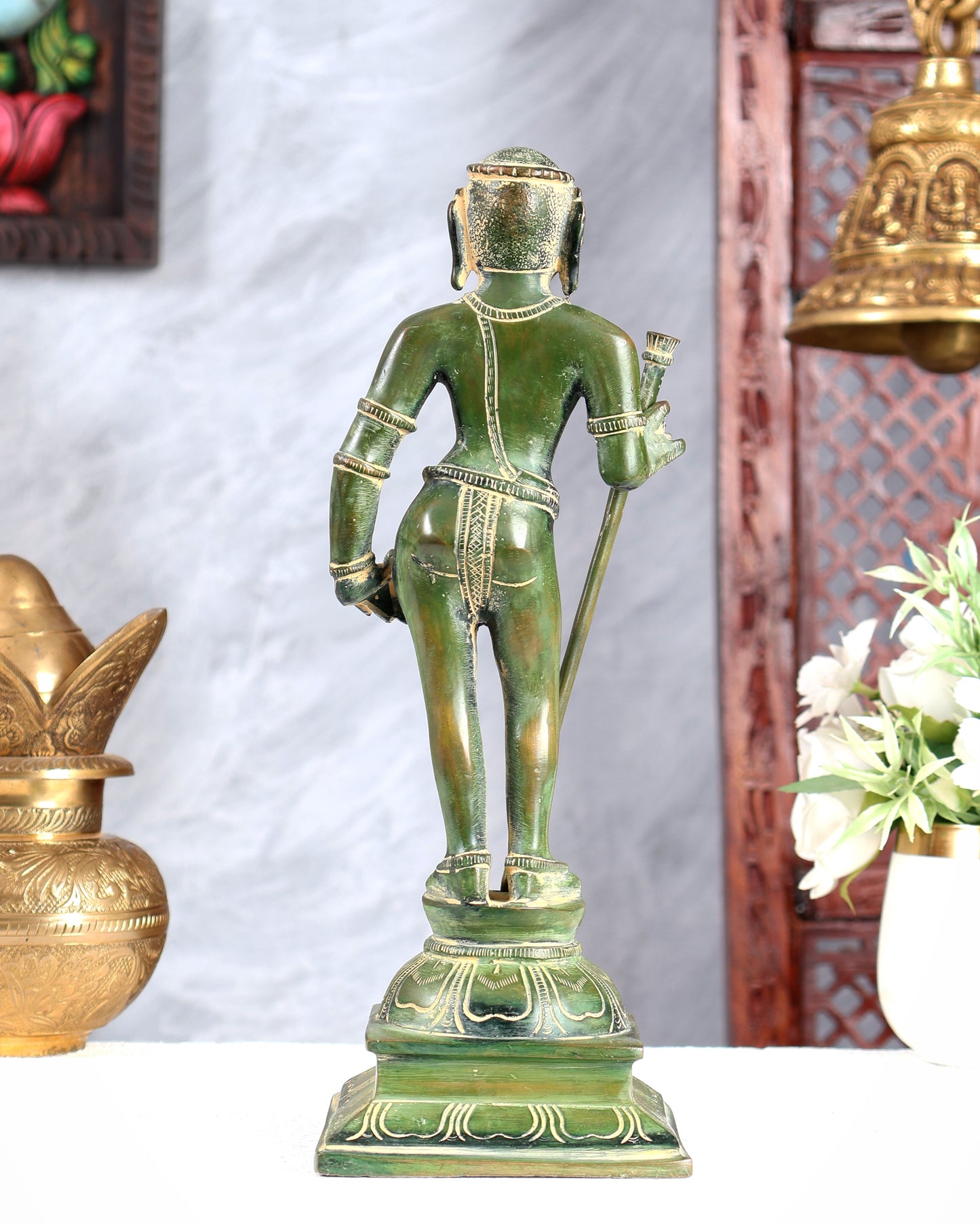 Pure Brass Kartikeya Palani Murugan KumaraSwamy Idol | 11 Inch Green tone