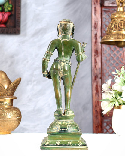 Pure Brass Kartikeya Palani Murugan KumaraSwamy Idol | 11 Inch Green tone