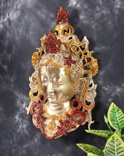 Pure Brass Tara Devi face Wall Hanging Triple colour 10.5 inch