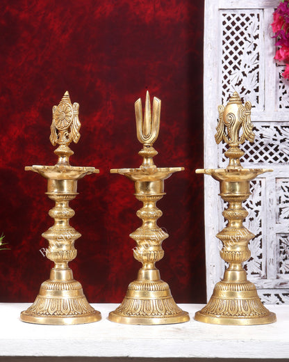Premium Brass Shankh Chakra Namah Diya Vilakku 16.5 inch