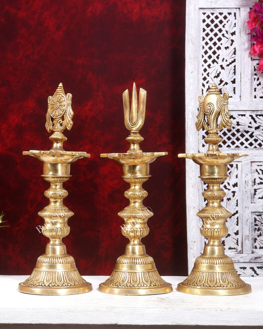 Premium Brass Shankh Chakra Namah Diya Vilakku 16.5 inch