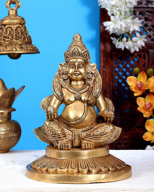 Brass Large Kubera Statue | Pure Brass God of Wealth & Treasure 10.2 inch