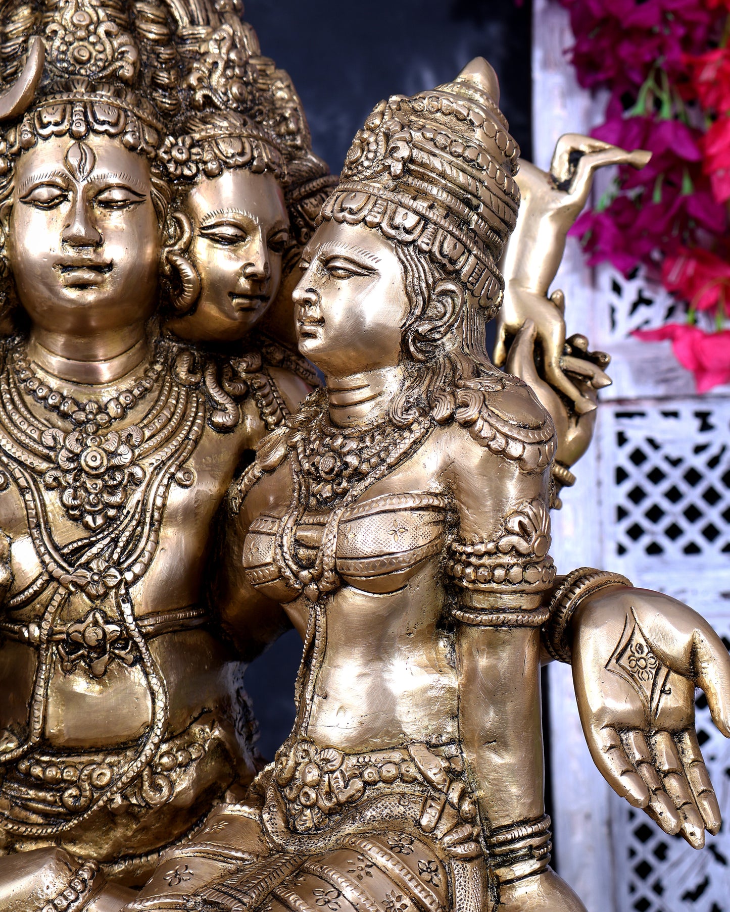 Brass Pashupatinath Sadashiv with Parvati — Chola-Inspired Sculpture 24 inch