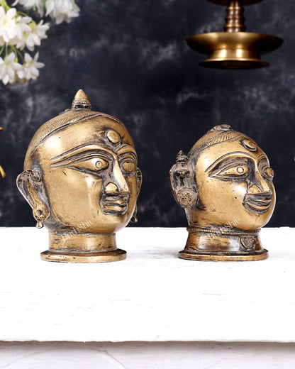 Vintage Brass Shiva Gauri Mukhalingam Pair — Rustic Tone 5.1 inch
