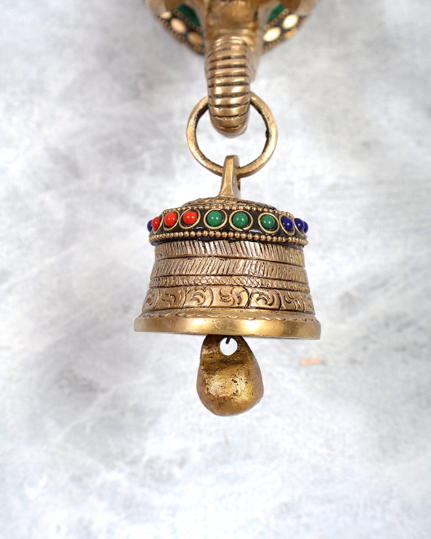 Brass elephant face with bell wall hanging multicolour