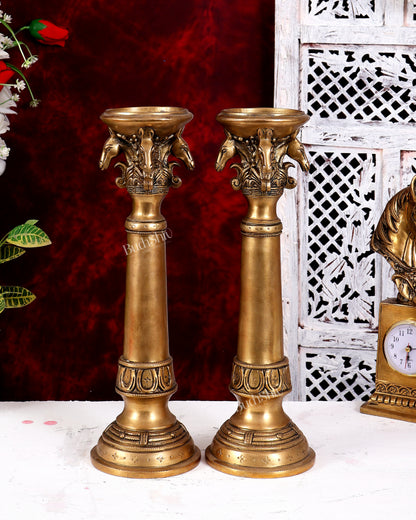 Brass Horse Design Pillar Candle Stand — Classic Theme  14 inch
