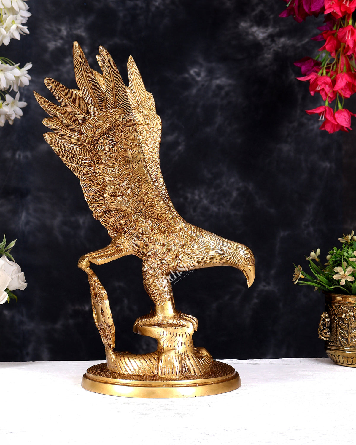 Brass Large Decorative Eagle Statue Showpiece | 15 inch golden tone