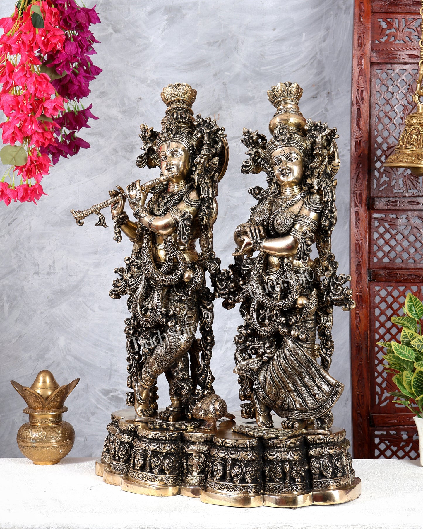 Brass Radha krishna Idols together on same base 29 inch large