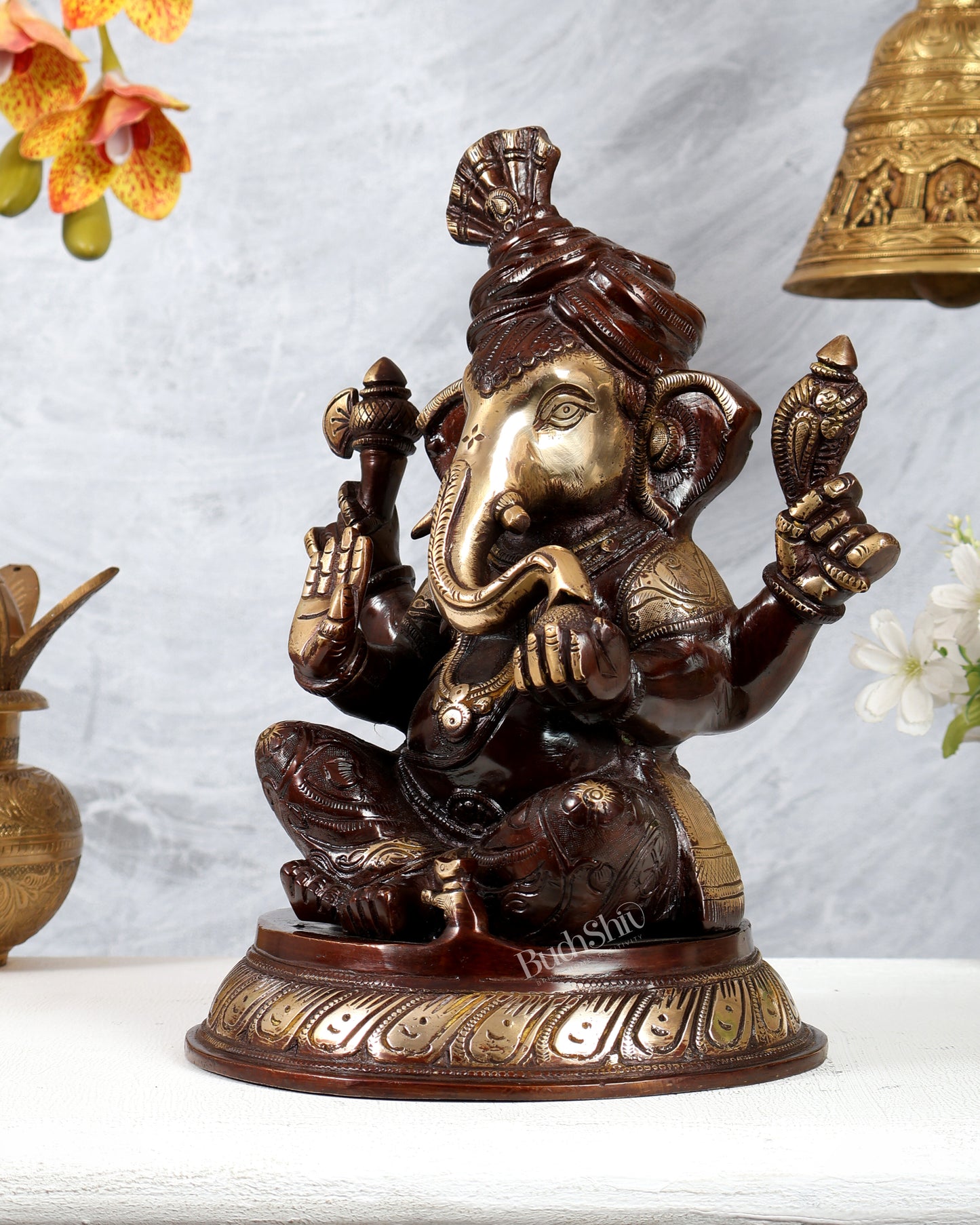 Brass Pagadi Ganesha Statue with dual tone 11.5 Inch