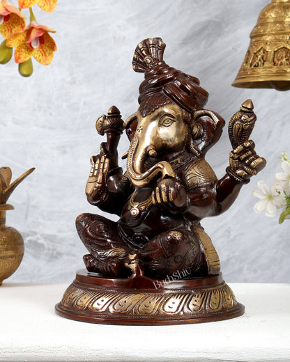 Brass Pagadi Ganesha Statue with dual tone 11.5 Inch