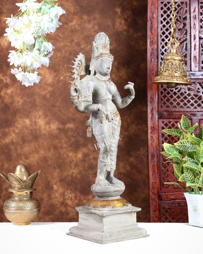 Pure Brass Ardhanarishwara statue sand patina, 20.8