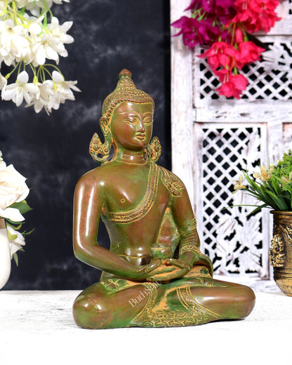 Vintage Brass Buddha in Meditation — Nepalese Bronze Tone 9 inch
