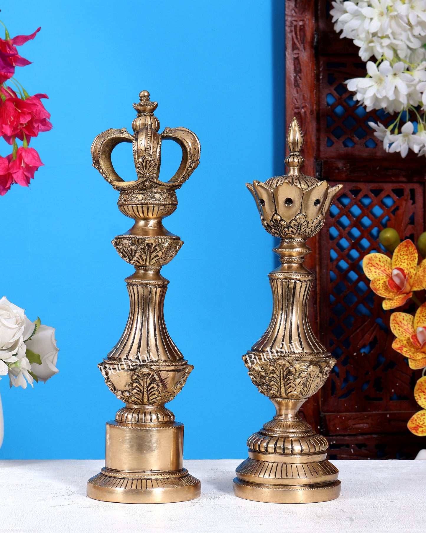 Brass Chess King and Queen Decorative Showpiece 13 inch