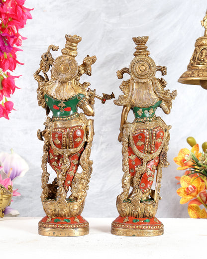 Brass Radha Krishna Statues 14 inch with meenakari