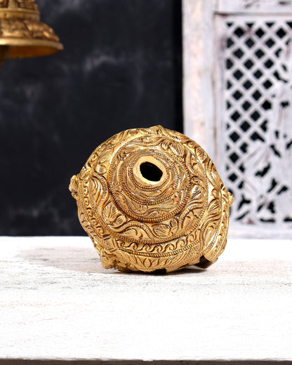 Brass Ganesha Playing Conch (Shankh) – Musician Idol | Auspicious Gift & Showpiece 8"