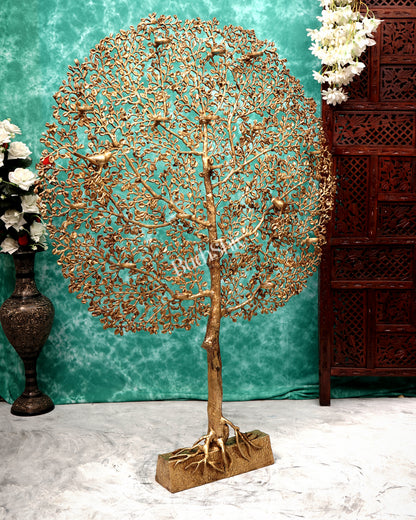 Pure Brass Large Kalpavriksha Tree with Birds & Diyas/T-Light Holders 50 inch