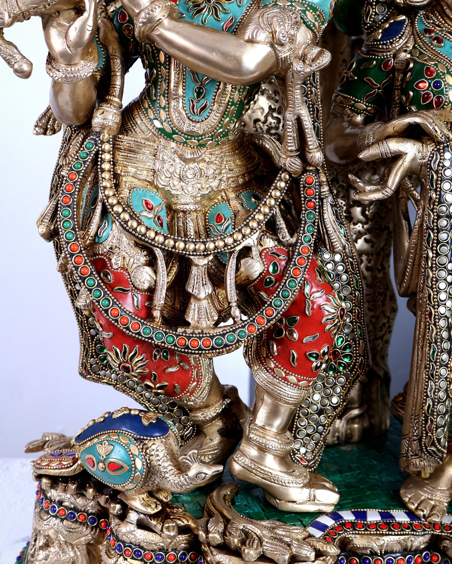 Premium Pure Brass Radha Krishna under Vrindavan Tree with Meenakari Stonework – Grand Handcrafted Temple Sculpture 30 inch tall