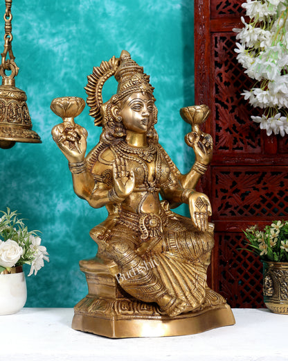 Brass Goddess Lakshmi Statue – Handcrafted Prosperity Idol 18 inch Enhanced carvings