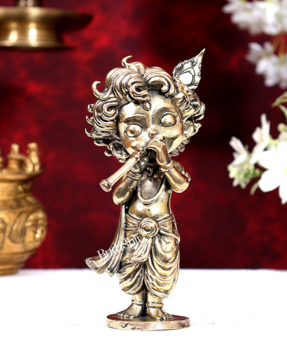 Unique Brass Superfine Baby Krishna Playing Flute — Perfect Gift 6 inch