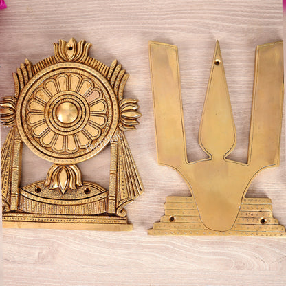 Brass Large Shankh Chakra Namah Wall Hanging – Sacred Handcrafted Vaishnav Wall Décor 9.5 inch