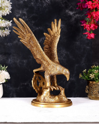 Brass Large Decorative Eagle Statue Showpiece | 15 inch golden tone