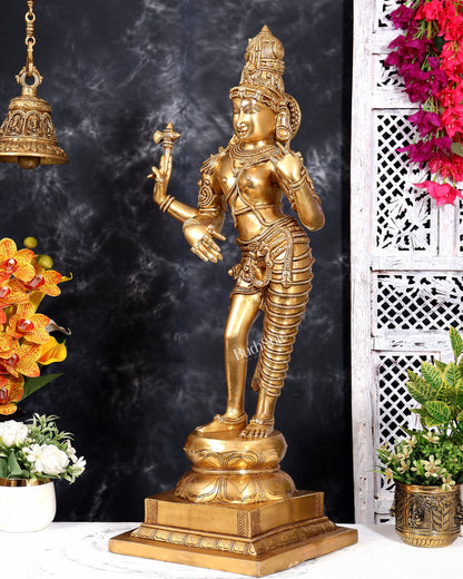 Brass Ardhanarishwara — Half Shiva Half Parvati Sculpture, Fine Carvings 31 inch tall