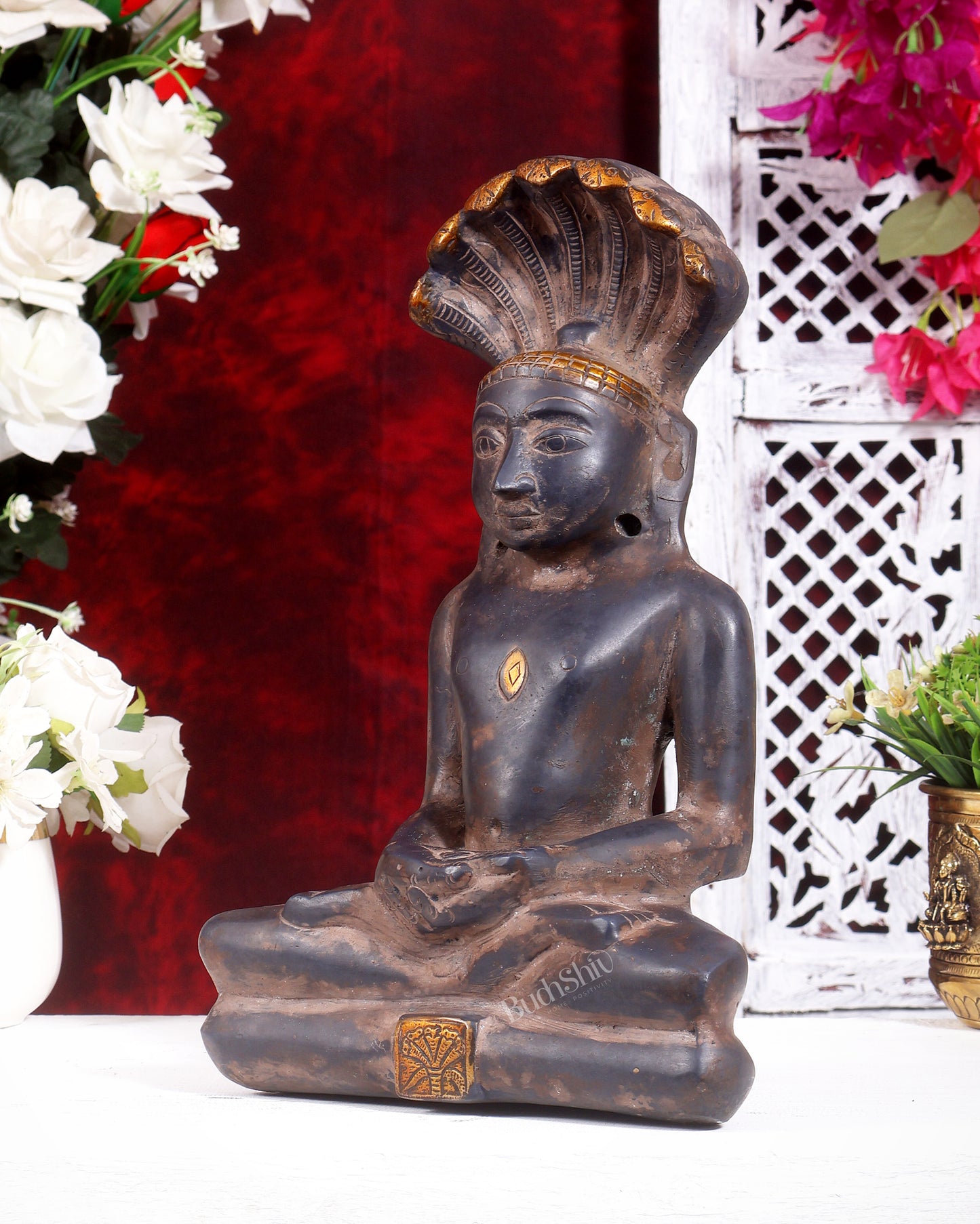 Brass Jain Tirthankar Rishabdeva Statue | Antique Finish | Pure Brass Adinath First Tirthankara Idol 12 inch
