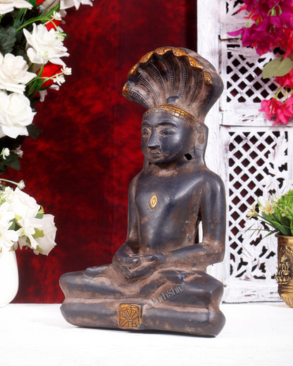 Brass Jain Tirthankar Rishabdeva Statue | Antique Finish | Pure Brass Adinath First Tirthankara Idol 12 inch