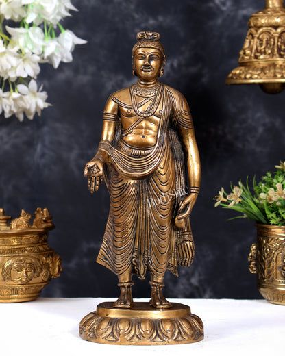 Gandhara Style Standing Buddha – Varada Mudra Sculpture 11 inch antique tone