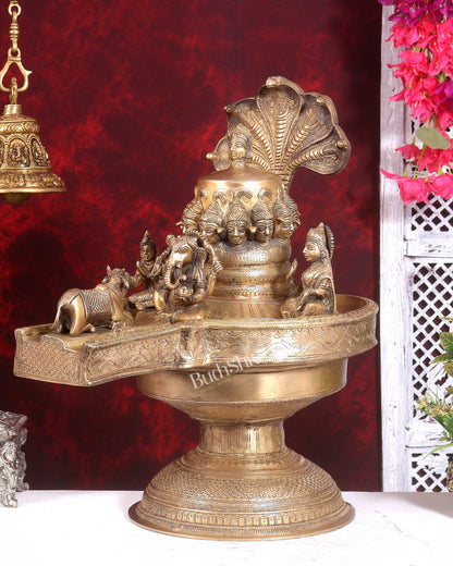 Majestic Large Pure Brass Lord Shiva Family on Shiva Lingam 21 inch