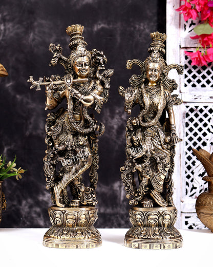 Brass Radha Krishna Statues 14 inch Charcoal tone gloss