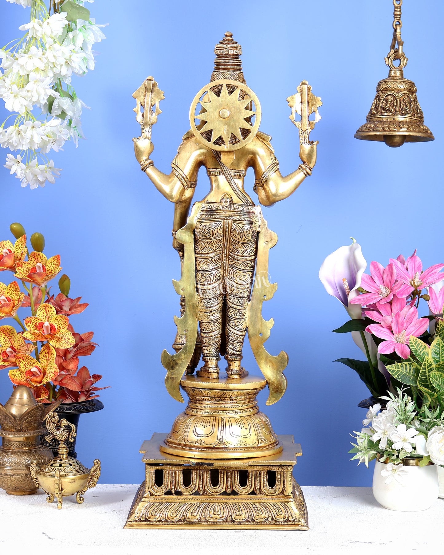 Brass Lord Vishnu with Gada Statue – Grand Handcrafted Divine Sculpture (30 Inches)