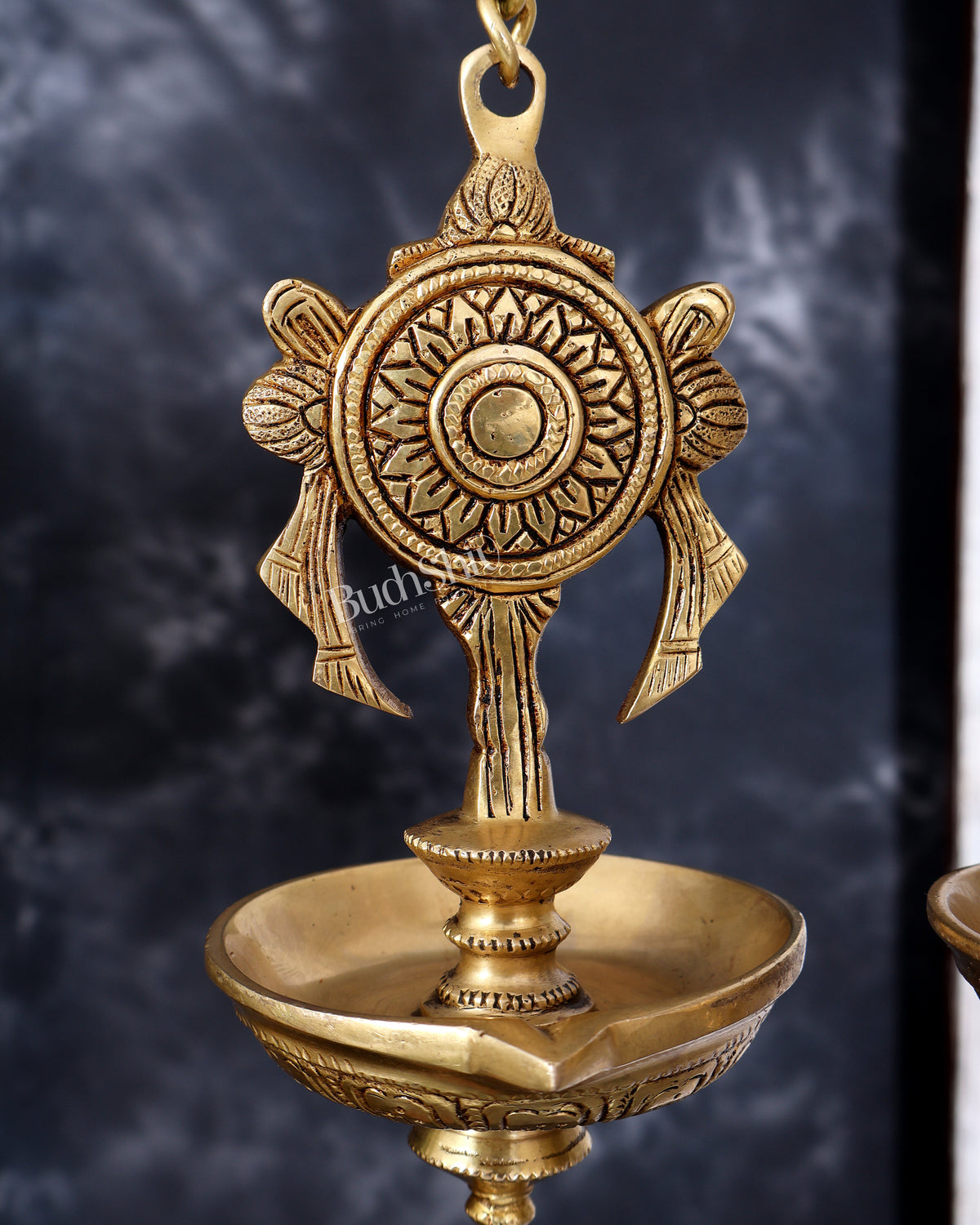 Brass Hanging Shankh and Chakra Lamp with Single Diya — Unique Design