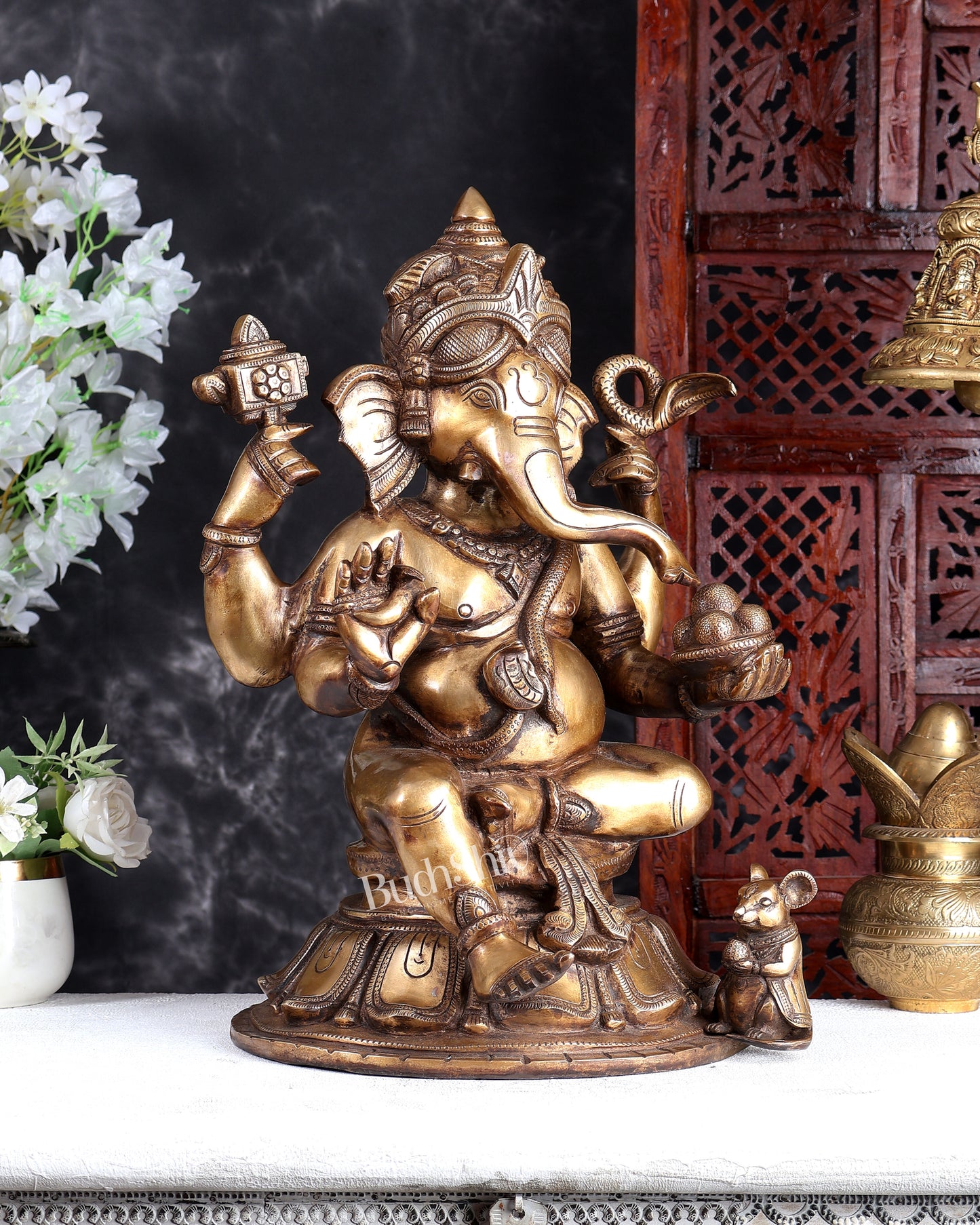 Vintage Brass Ganesha Statue – Rare Handcrafted Collectible Divine Sculpture 18 inch
