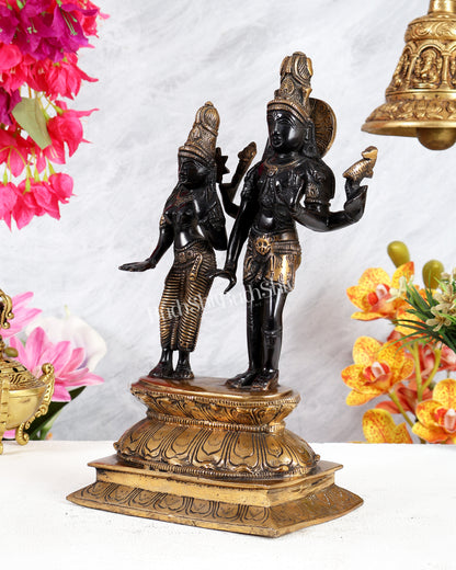 Black Finish Brass Shiva Parvati Standing Idol – Divine Harmony & Eternal Union Sculpture
