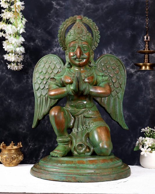 Brass Large Seated Garuda Statue — Bronze with patina Tone 29 inch