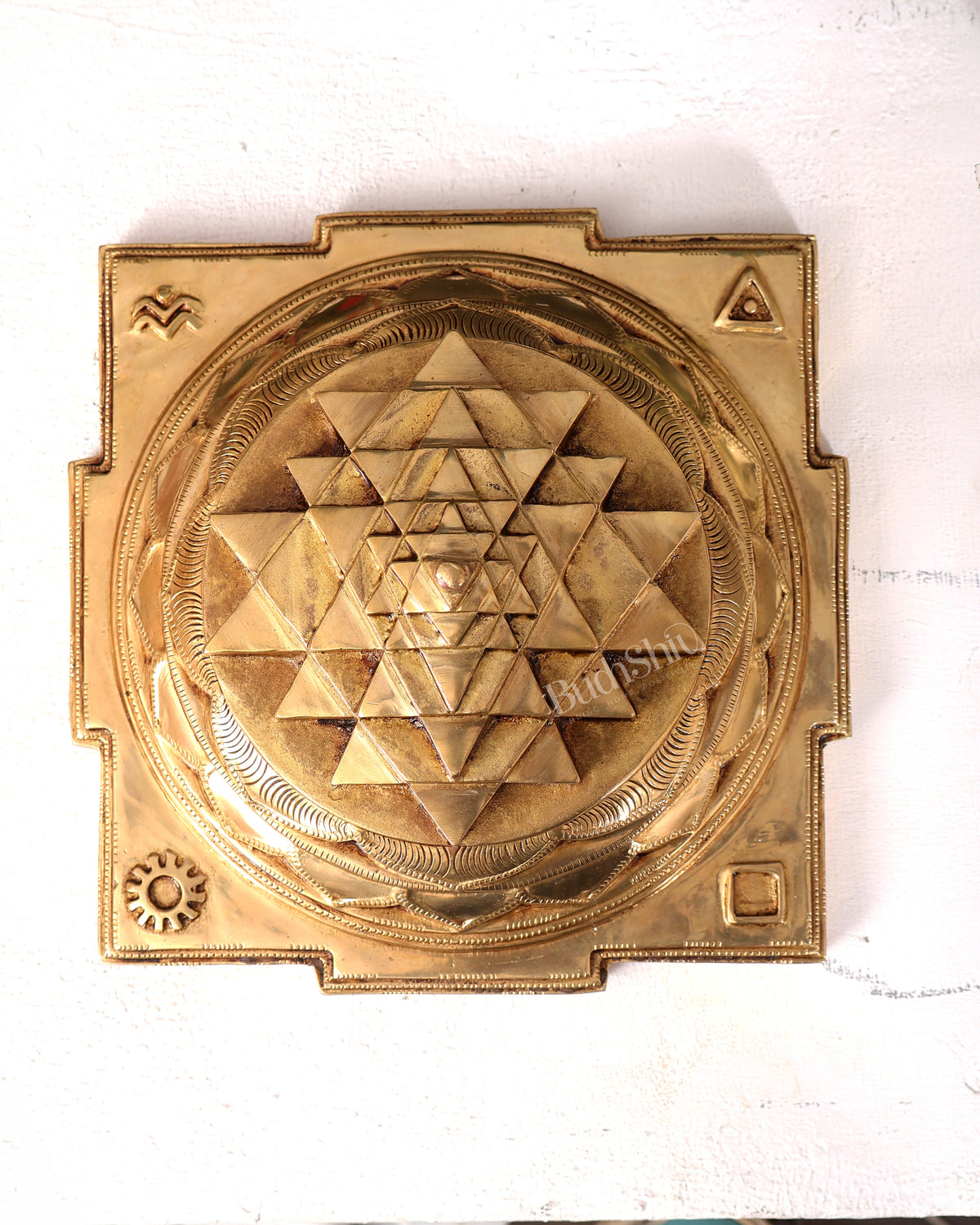 Brass Large Meru Shri Yantra — Heavy Solid 9.5 inch