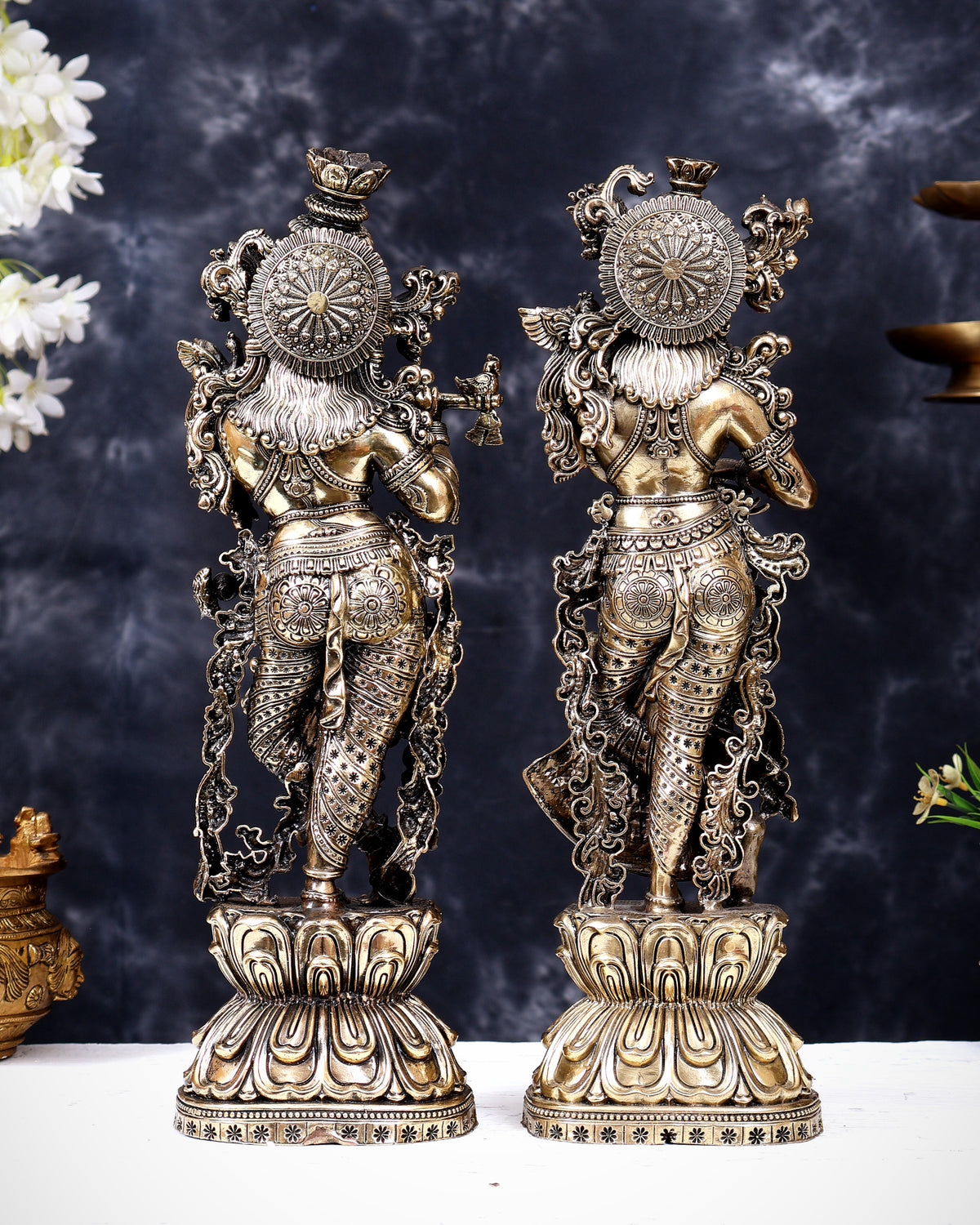 Brass Superfine Radha Krishna Idol Pair – Intricately Handcrafted Divine Sculpture (15 Inches)
