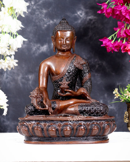 Pure Brass Buddha Statue - 13.5" Height liquid copper Nepalese tone