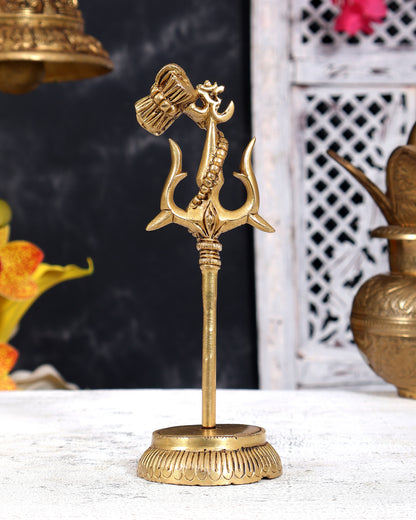 Brass Shiva Trishul with Damru and Om — Third Eye Carvings 7 inch