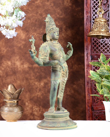 Vintage Brass Ardhanarishwara Statue | Green patina Tone 19 inch