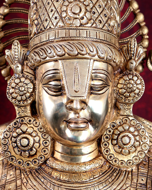 Brass Tirupati Balaji with Goddess Lakshmi Statue – Large Full Body Divine Sculpture (52 Inch)