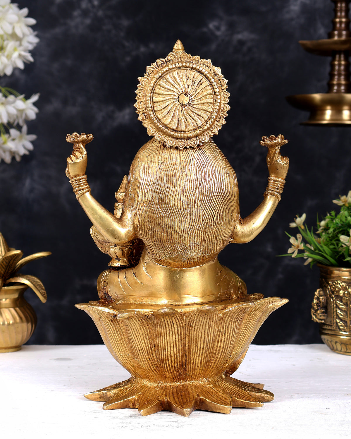 Pure Brass Goddess Dhan Lakshmi on lotus Idol - 12 inch