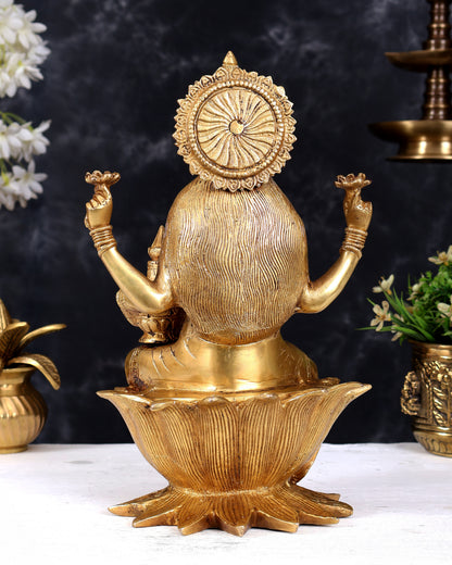 Pure Brass Goddess Dhan Lakshmi on lotus Idol - 12 inch